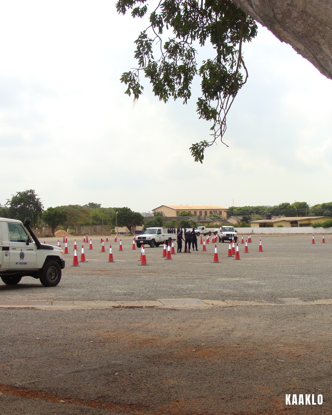 Learner drivers in a driving lesson on the parade ground of the Ghana Police College, Accra.