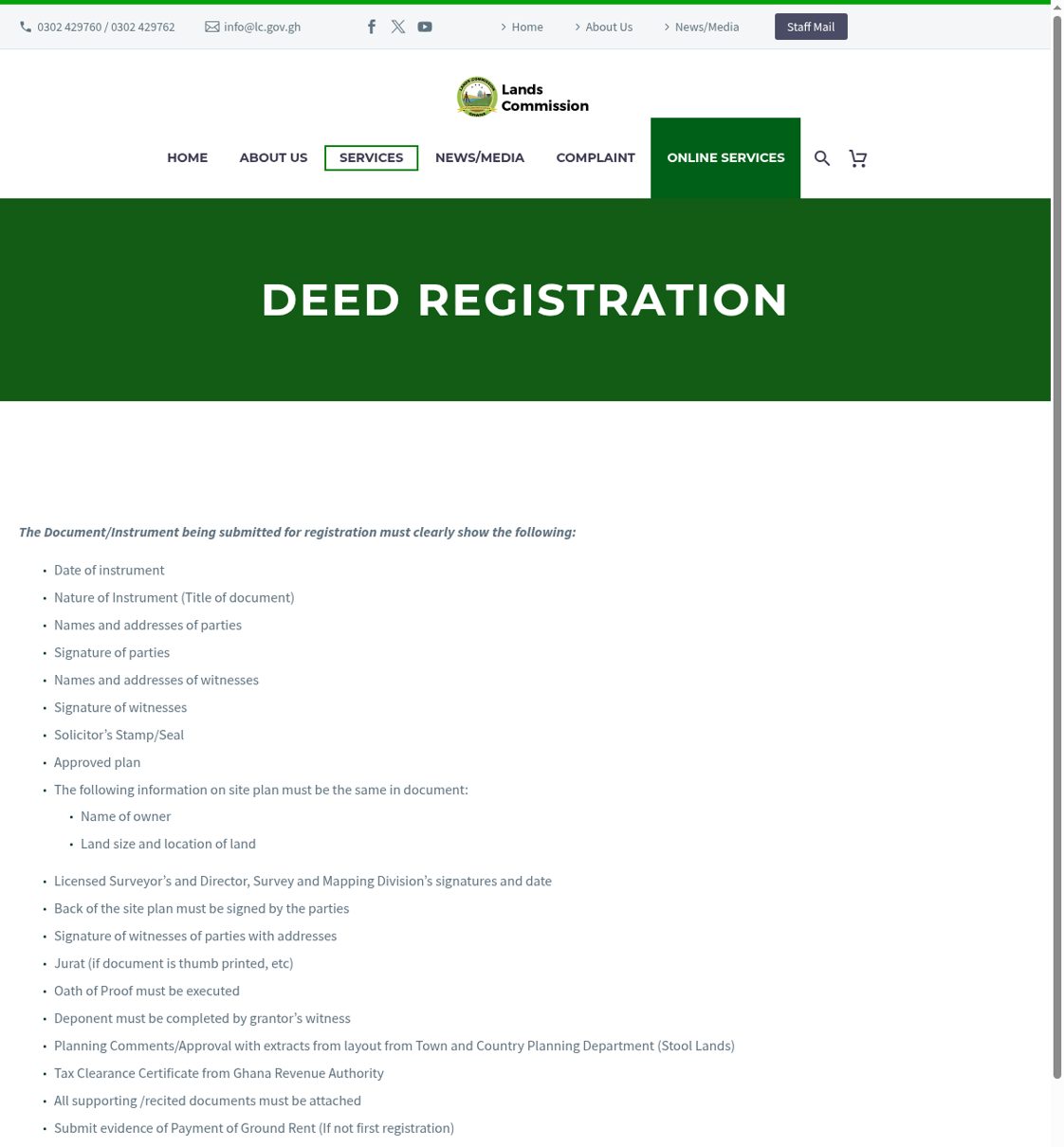 Screenshot of the Lands Commission deed registration checklist.